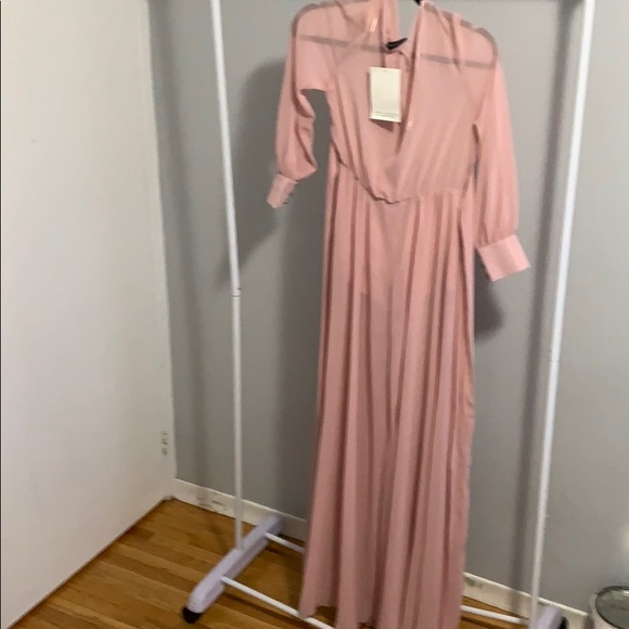 Naked Wardrobe Full Length Long-sleeve Sheer Dress - Picture 2 of 5